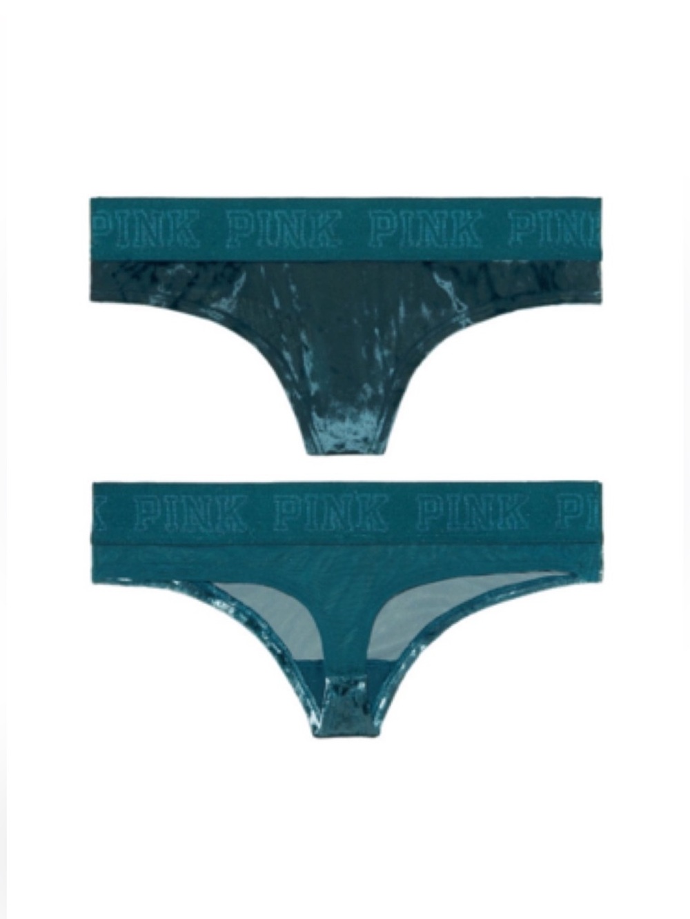 PINK Victoria’s Secret Velvet Thong with Logo Waistband | Forest Green | XS |NWT